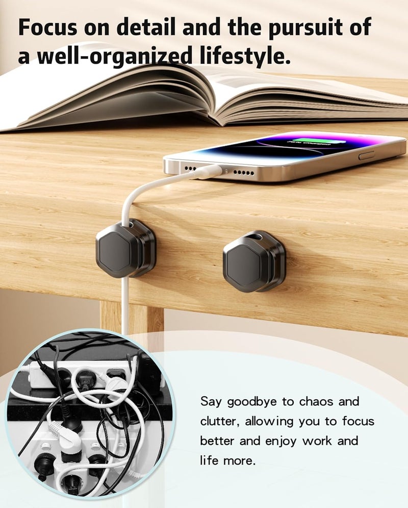 Cuworlis 6 Pack Magnetic Cable Clips [Cable Smooth Adjustable] Cord Organizer - Adhesive Wire Holder, Under Desk Cord Holder Keeper for Home Office Desk Phone Car Wall Desktop Nightstand Cabinet - Image 5